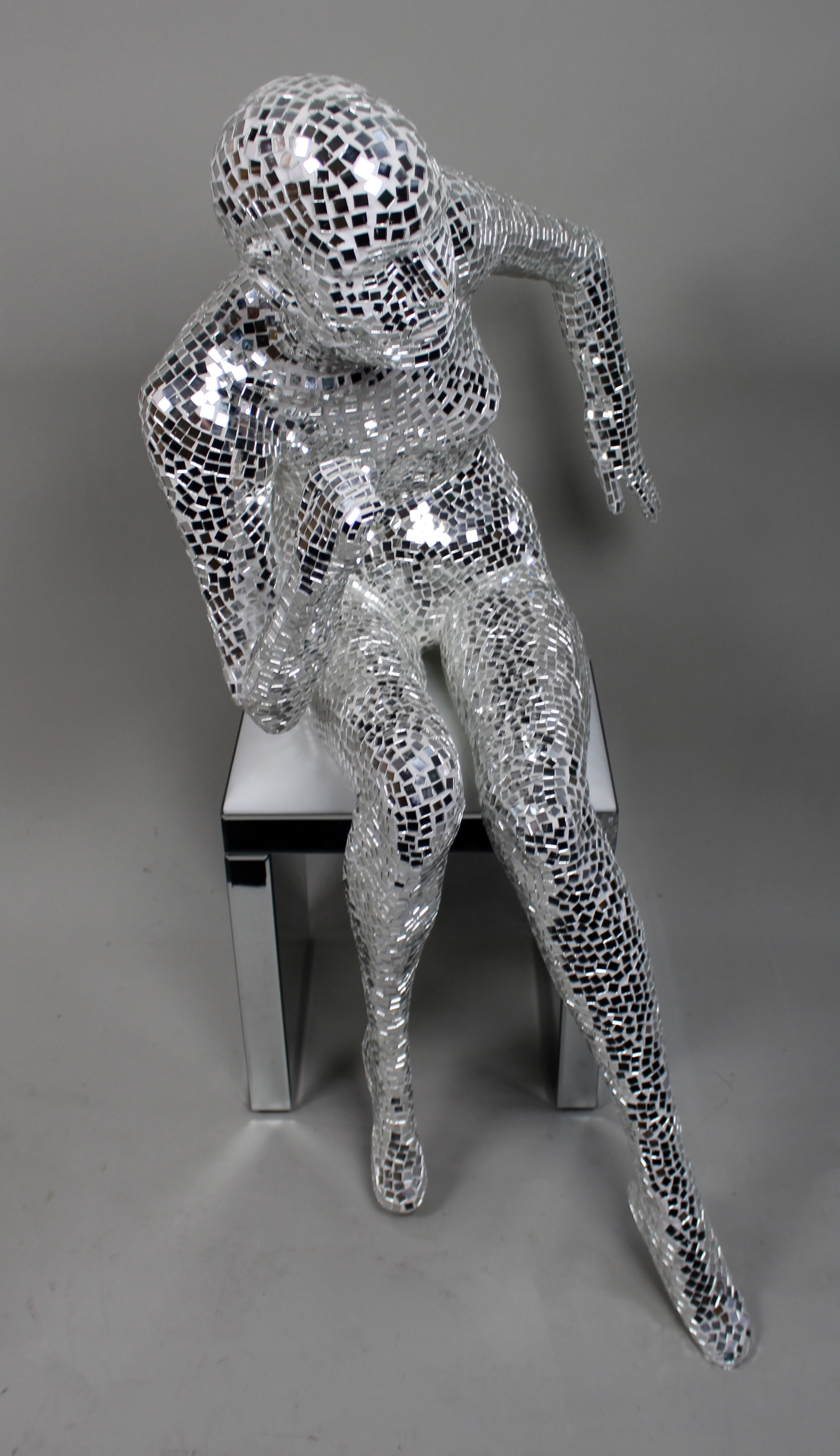 Large Mirrored Mosaic Female Figure Sculpture with Hat