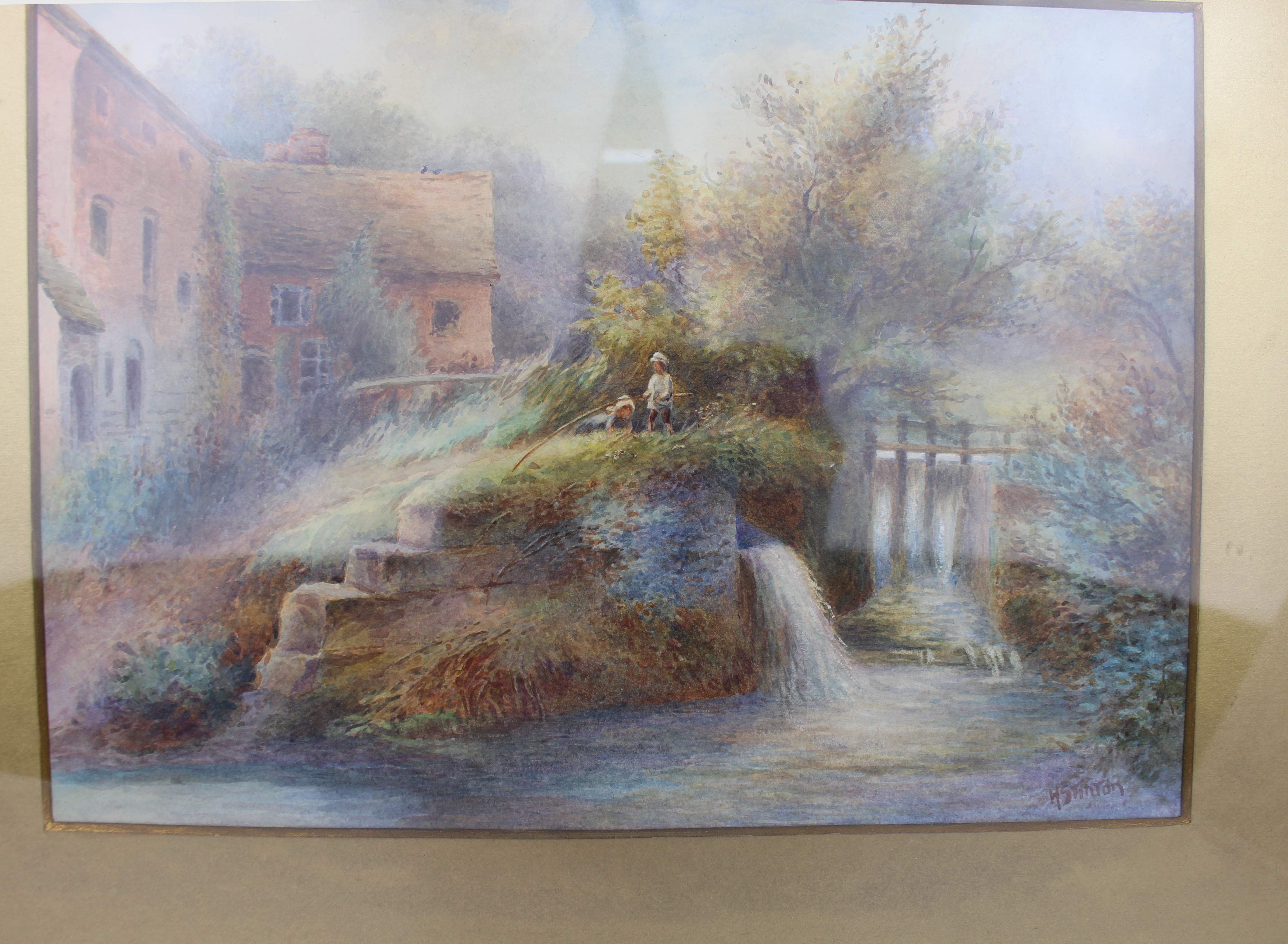 Harry Stinton (British, 1882–1968) – Watercolour Landscape with Mill and Figures