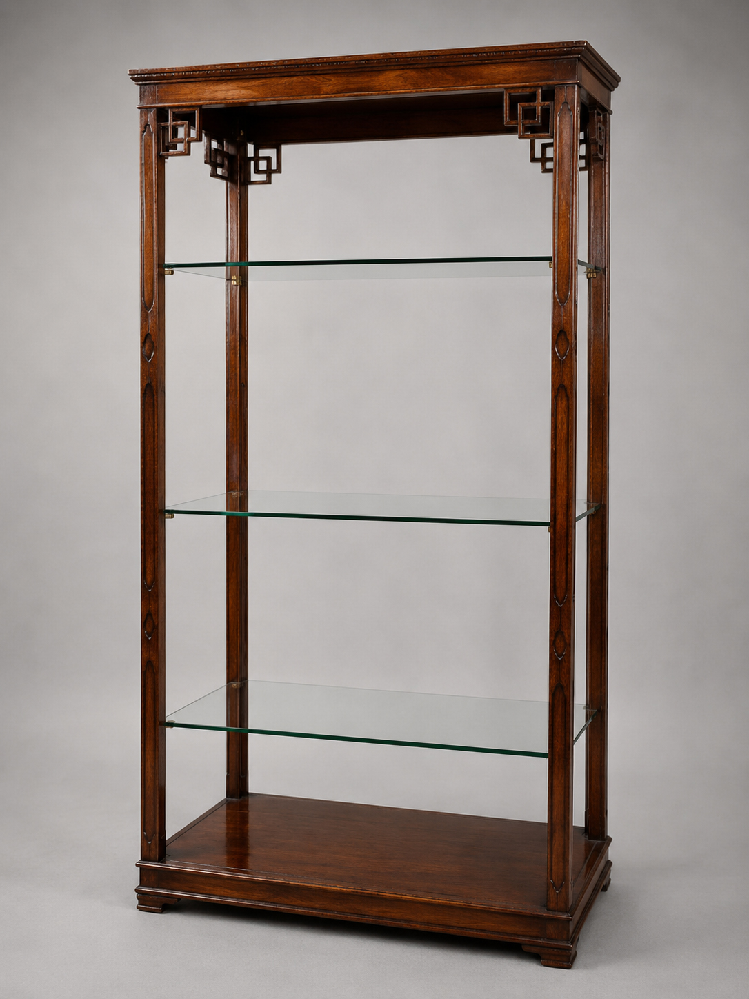 Pair of Large Vintage Chinese Chippendale Style Mahogany Display Shelves