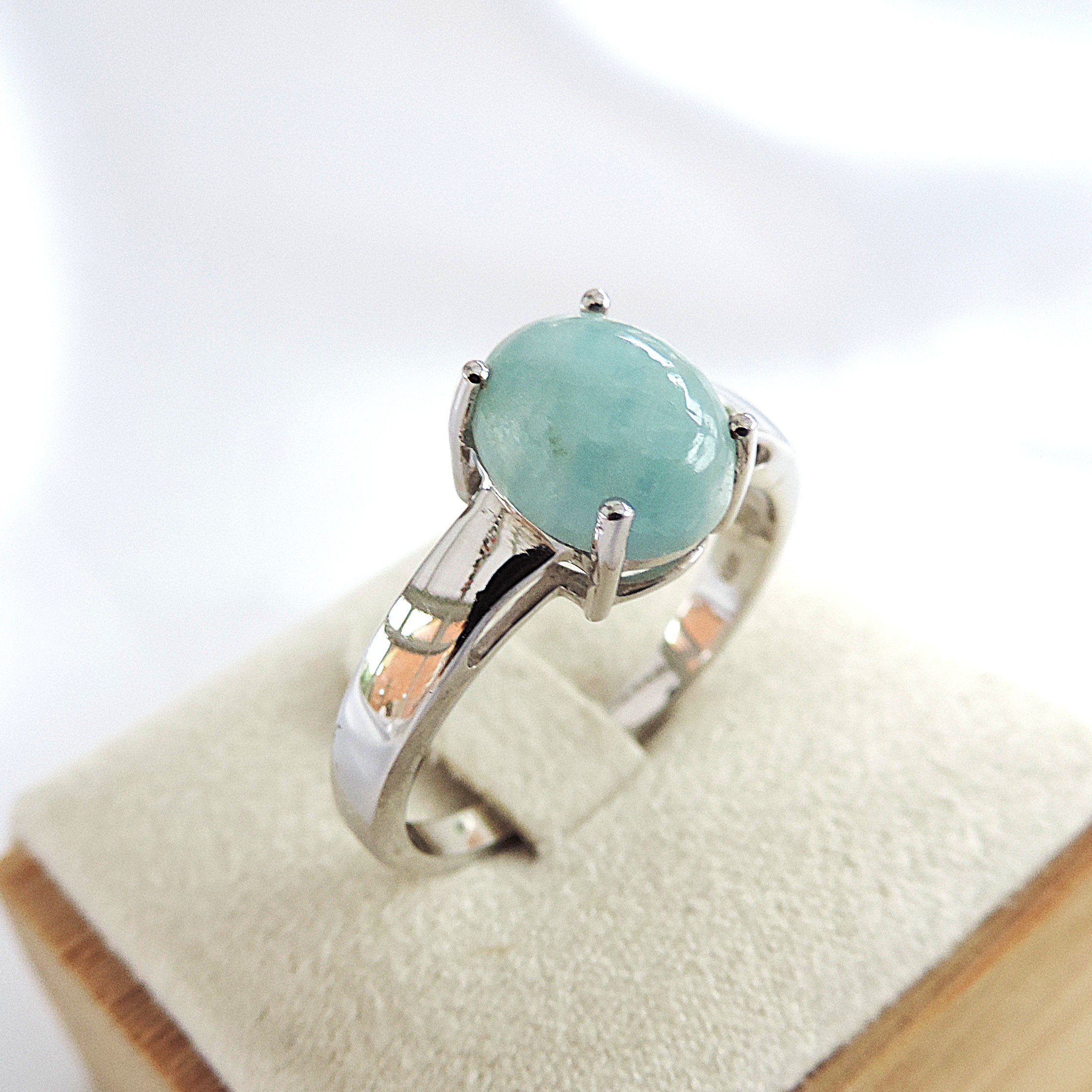 925 Silver Natural Green Cabochon Amazonite Gemstone Ring 'New'