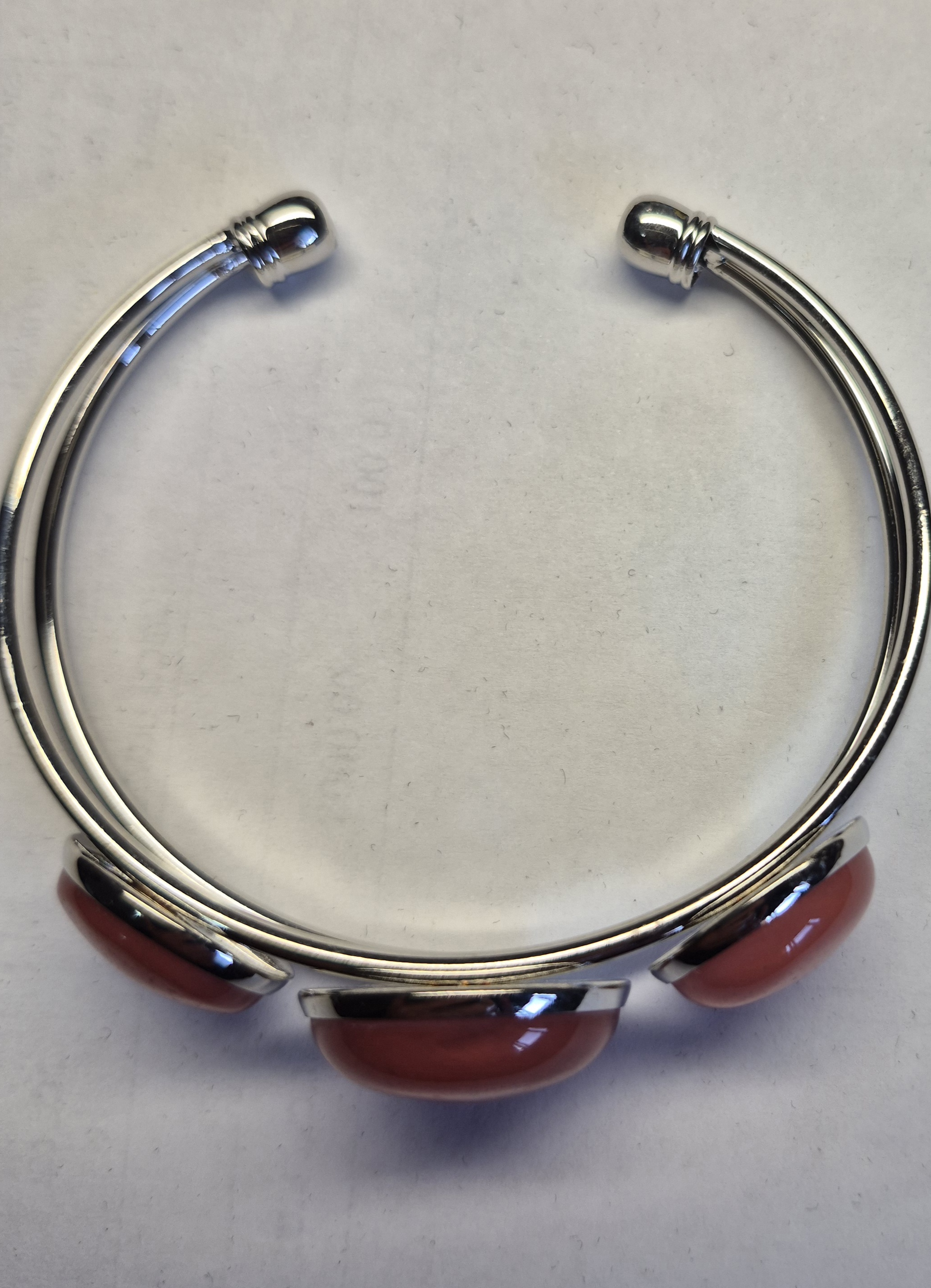 Stainless Steel Open Bangle Bracelet With Carnelian Cabochon Stones