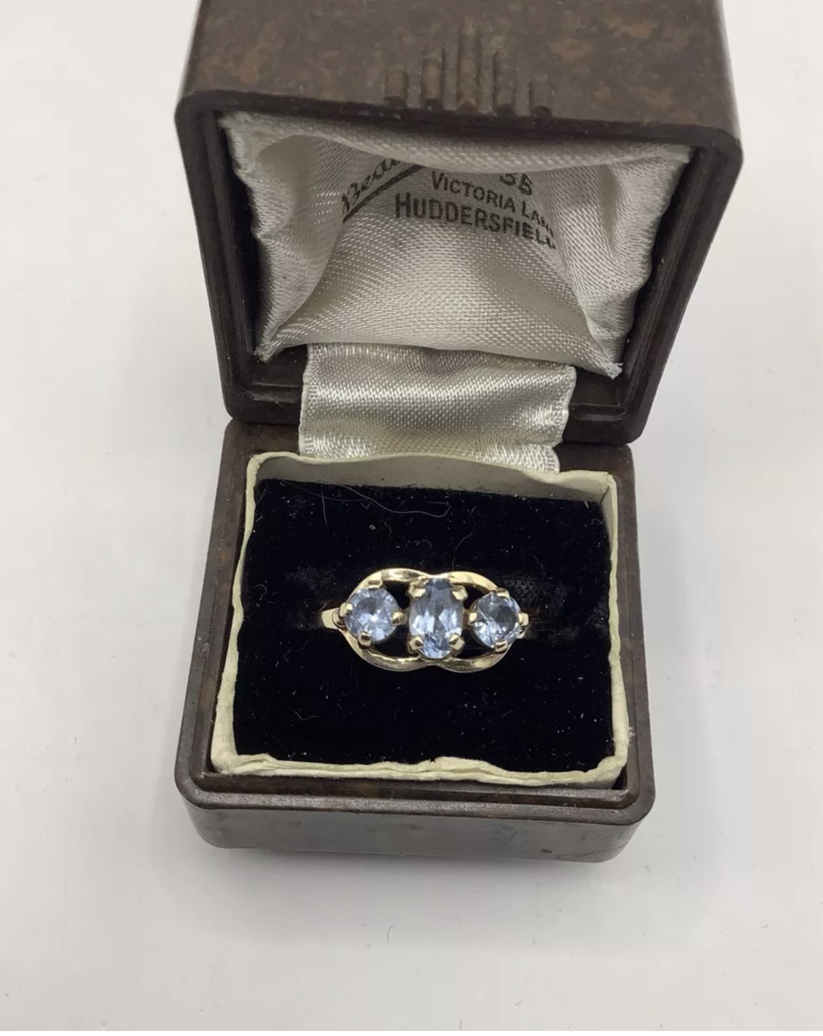 Vintage 9ct Gold Aquamarine 3 Stone Trilogy Ring UK N US 7 EU 54 W2g