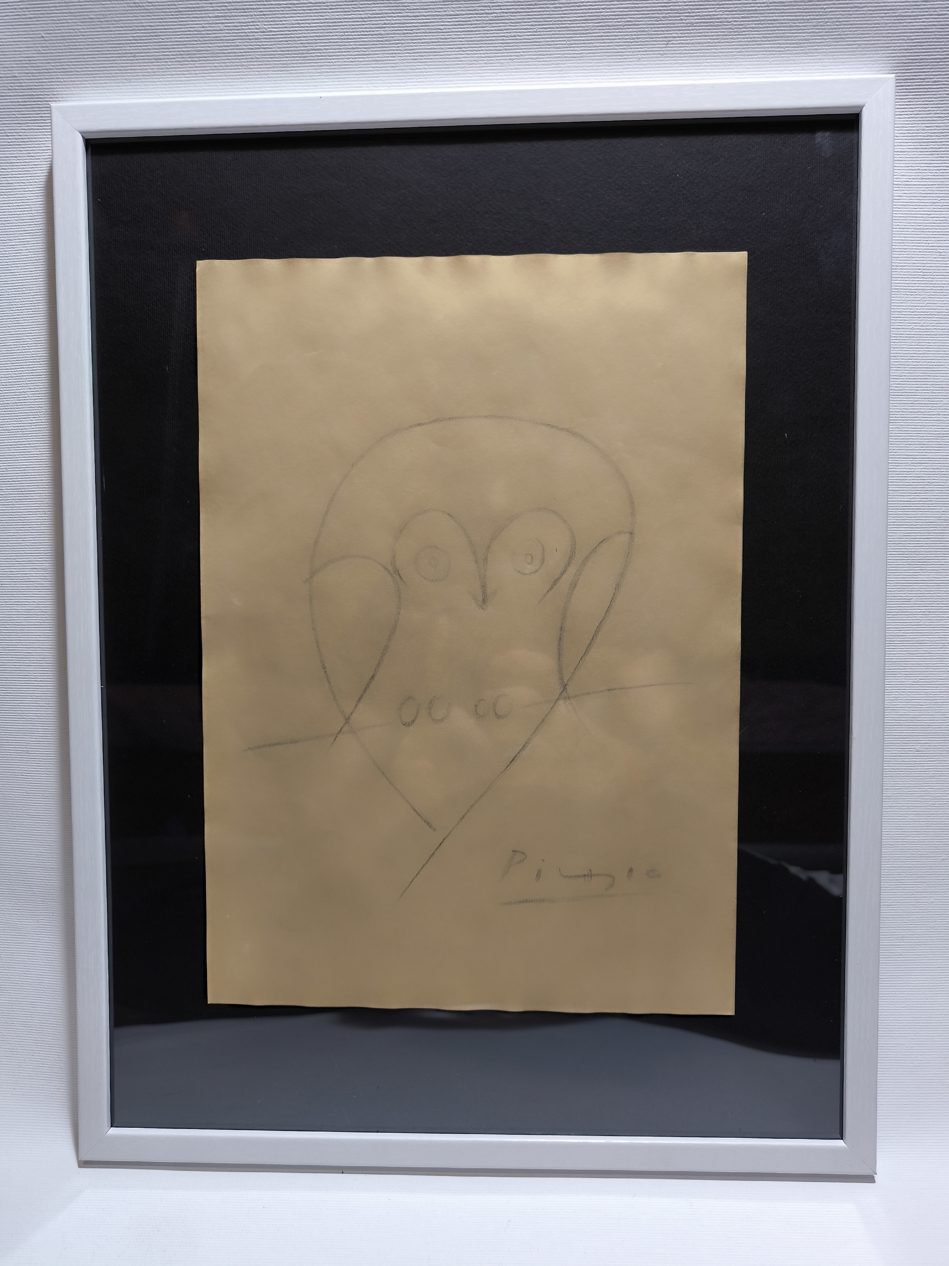Vintage Pablo Picasso (attr) Pencil Drawing Owl Signed  Framed