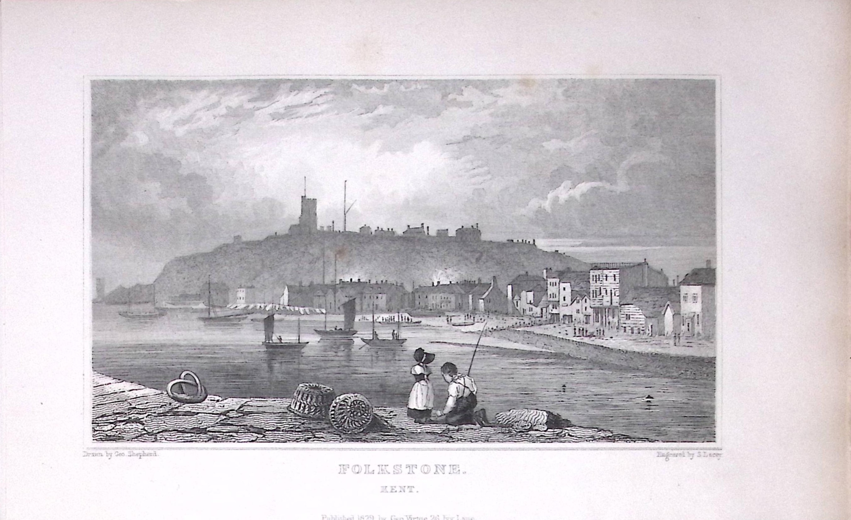 Folkestone View of The Town Kent 1829 Antique 197 Years-Old Steel Engraving-9