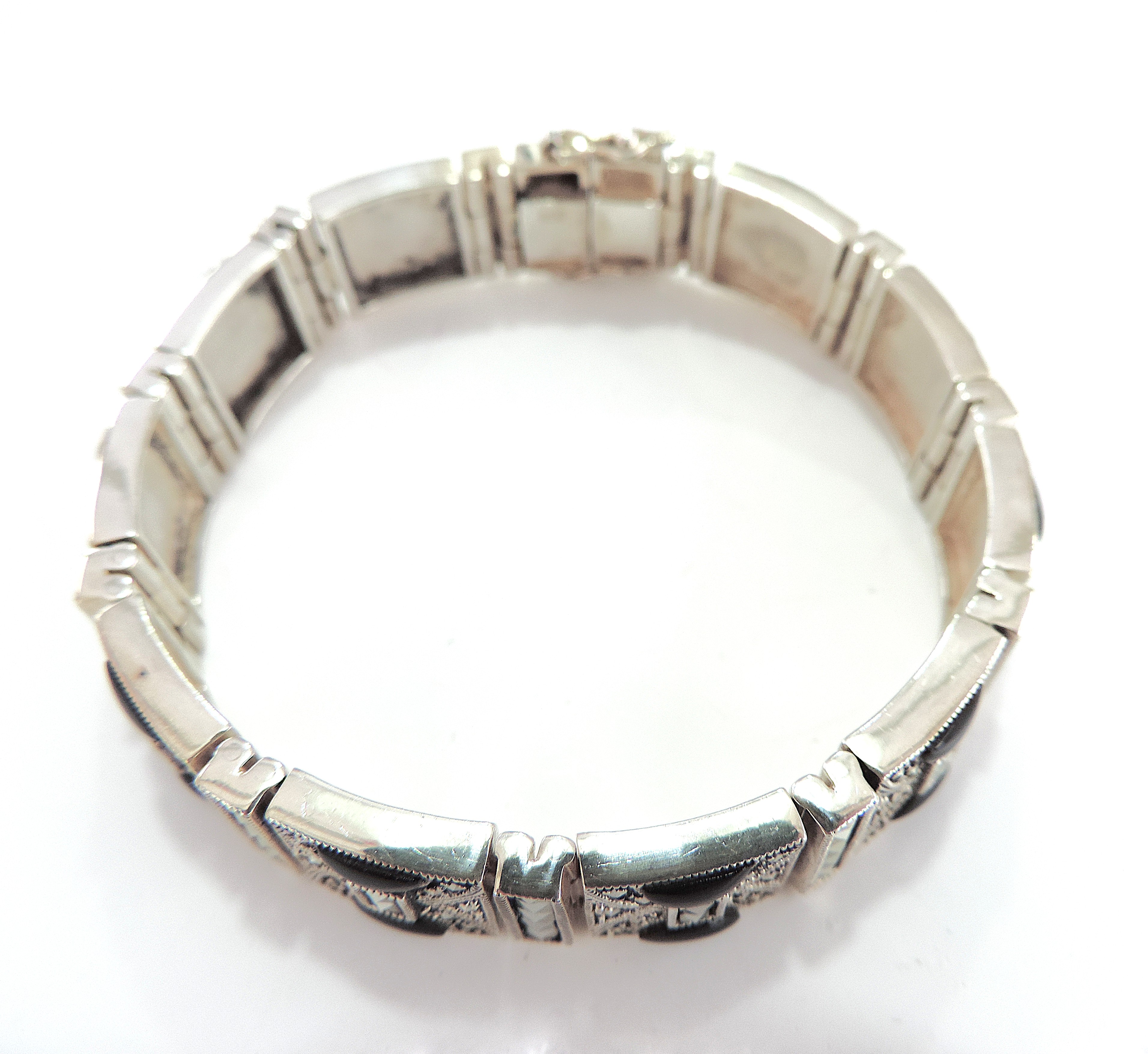 Artisan Art Deco 925 Silver Black Jet & Marcasite Bracelet 46.5 grams