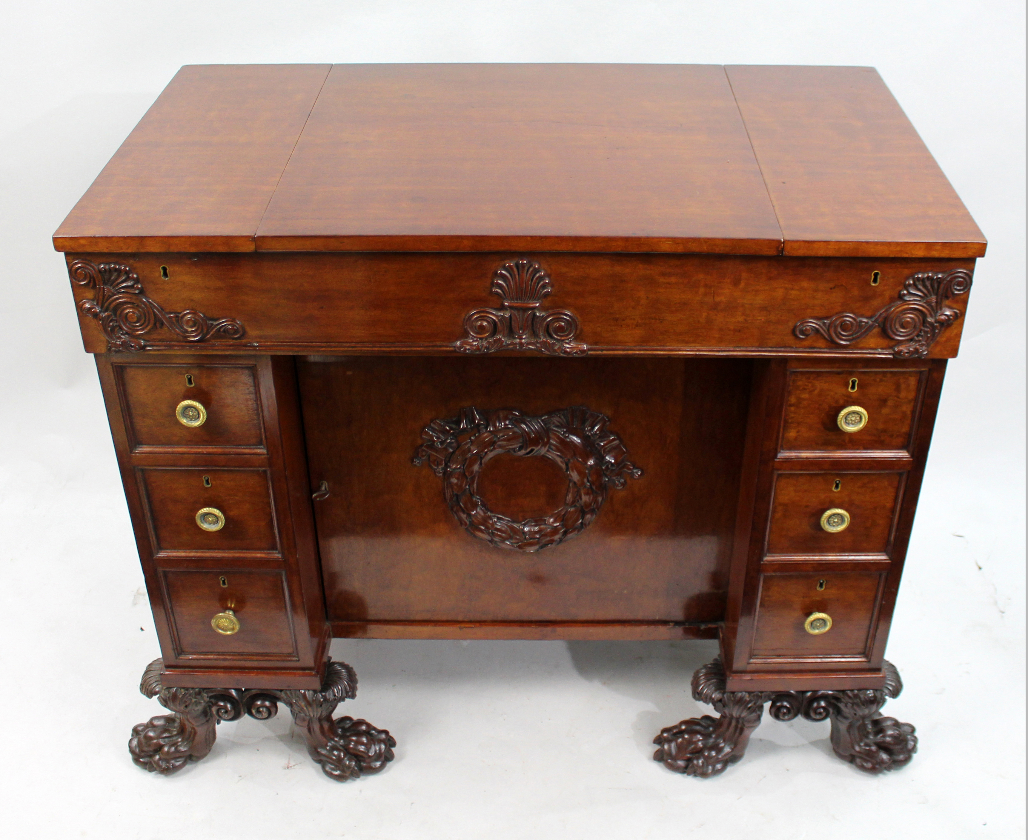 George III Mahogany Work Table with Carved Paw Feet, c.1790