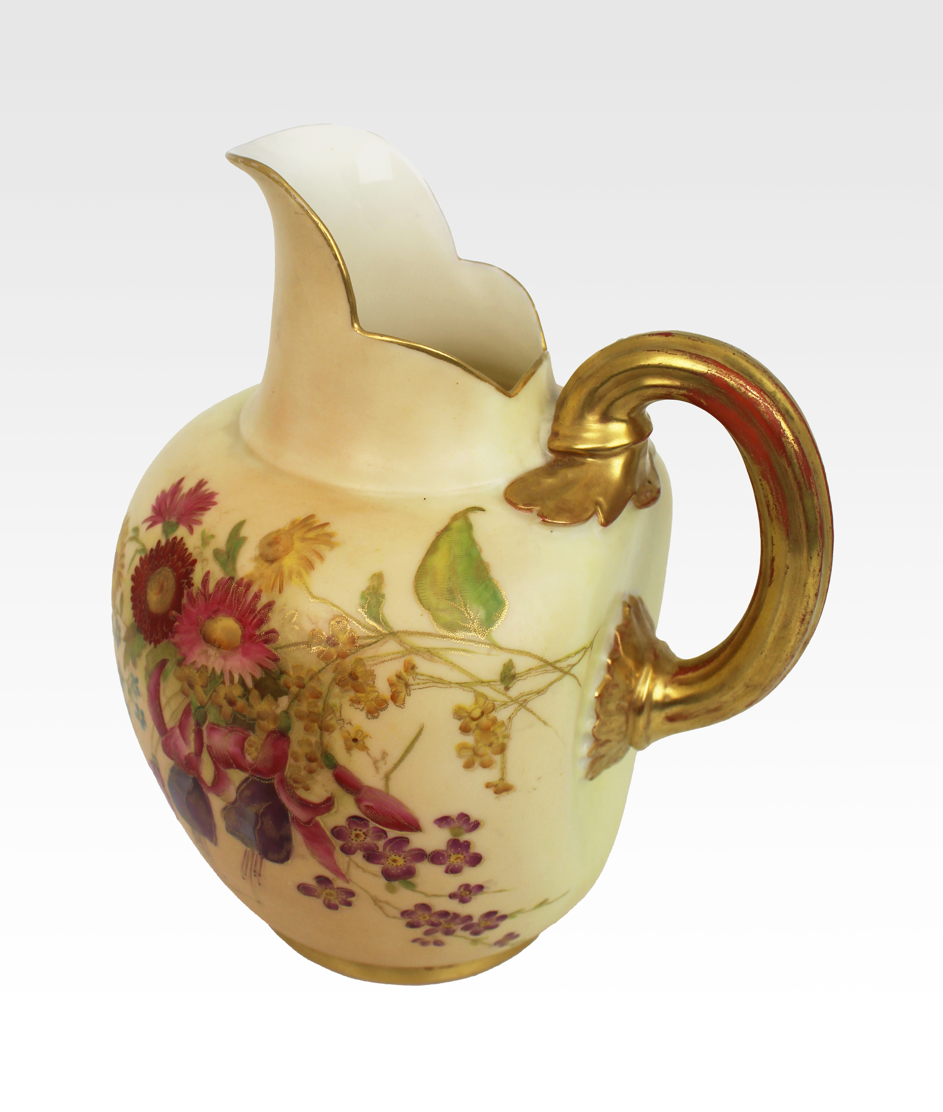 Antique Royal Worcester Blush Ivory Ewer, Hand-Painted Porcelain, 1896