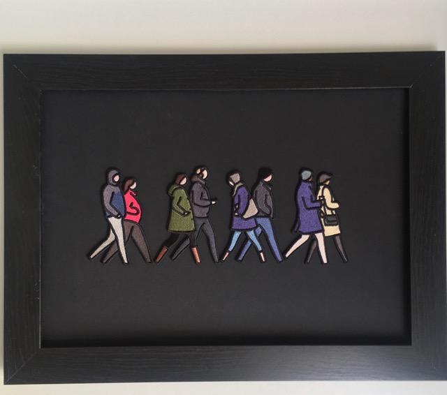 Julian Opie (1958-) ‘London Couples’, Embroidered Figurines On Board, Framed, 2021
