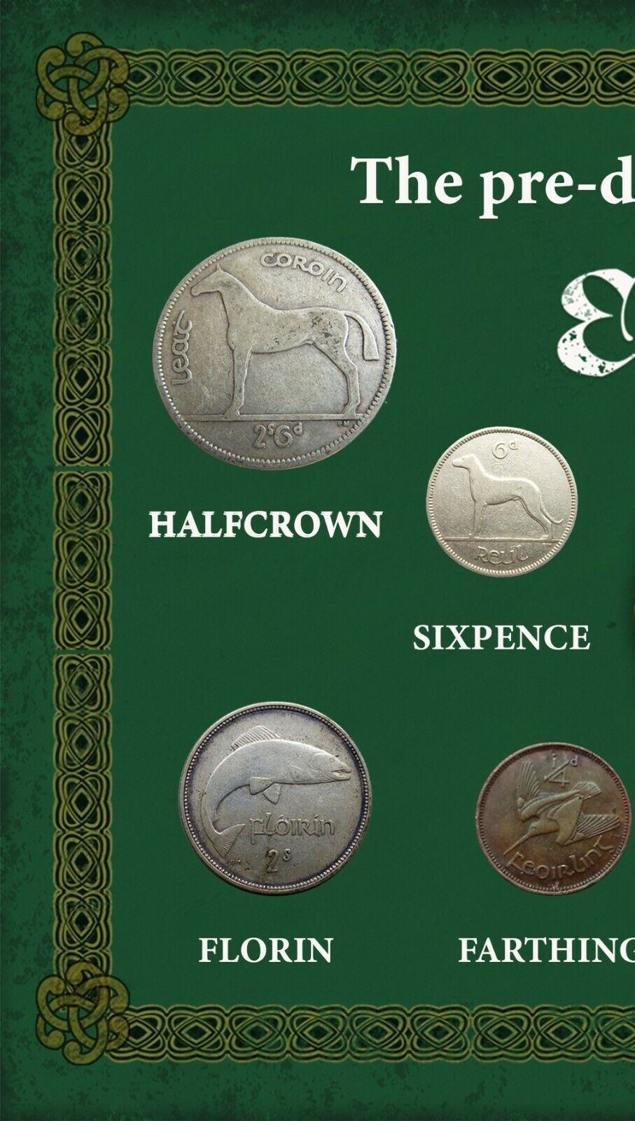 Ireland Eire Irish Vintage Pre-Decimal 1928- 1968 Coin Metal Gift Set.