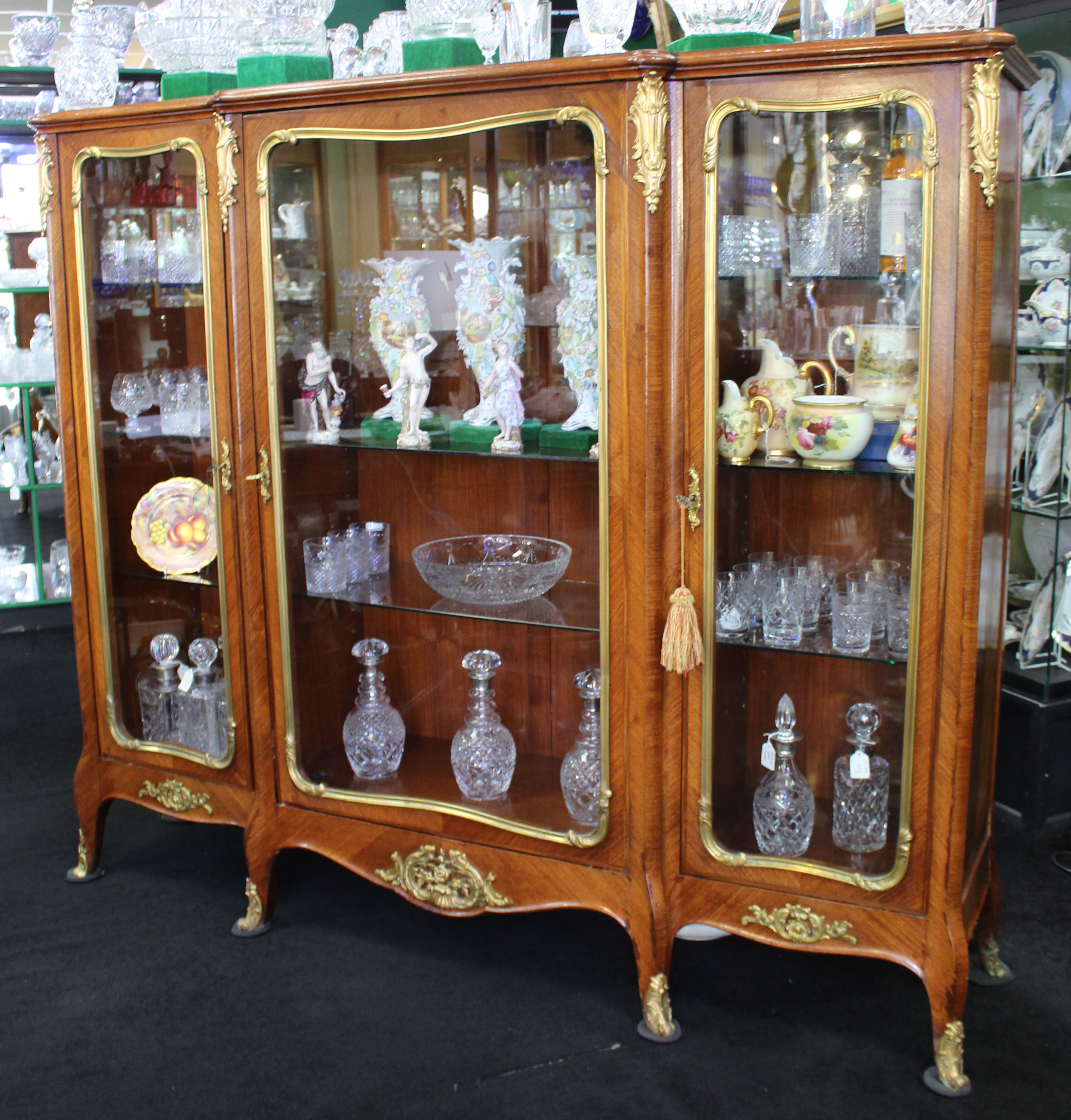Fine Large Antique French Kingwood & Ormolu Mounted Vitrine Display Cabinet