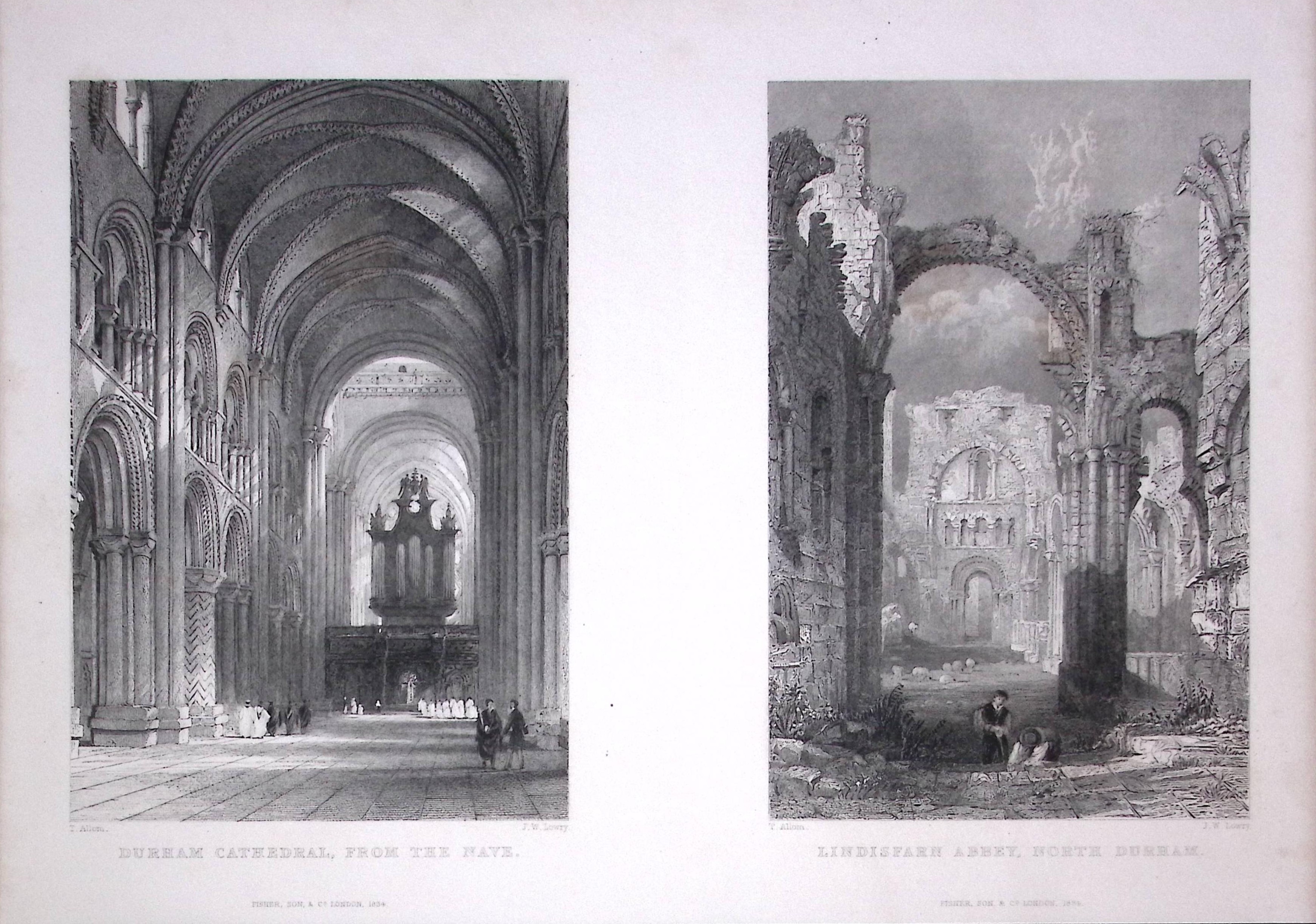 Lindisfarne Abbey & Durham Cathedral 1835 Antique Steel Engraving-2-TR