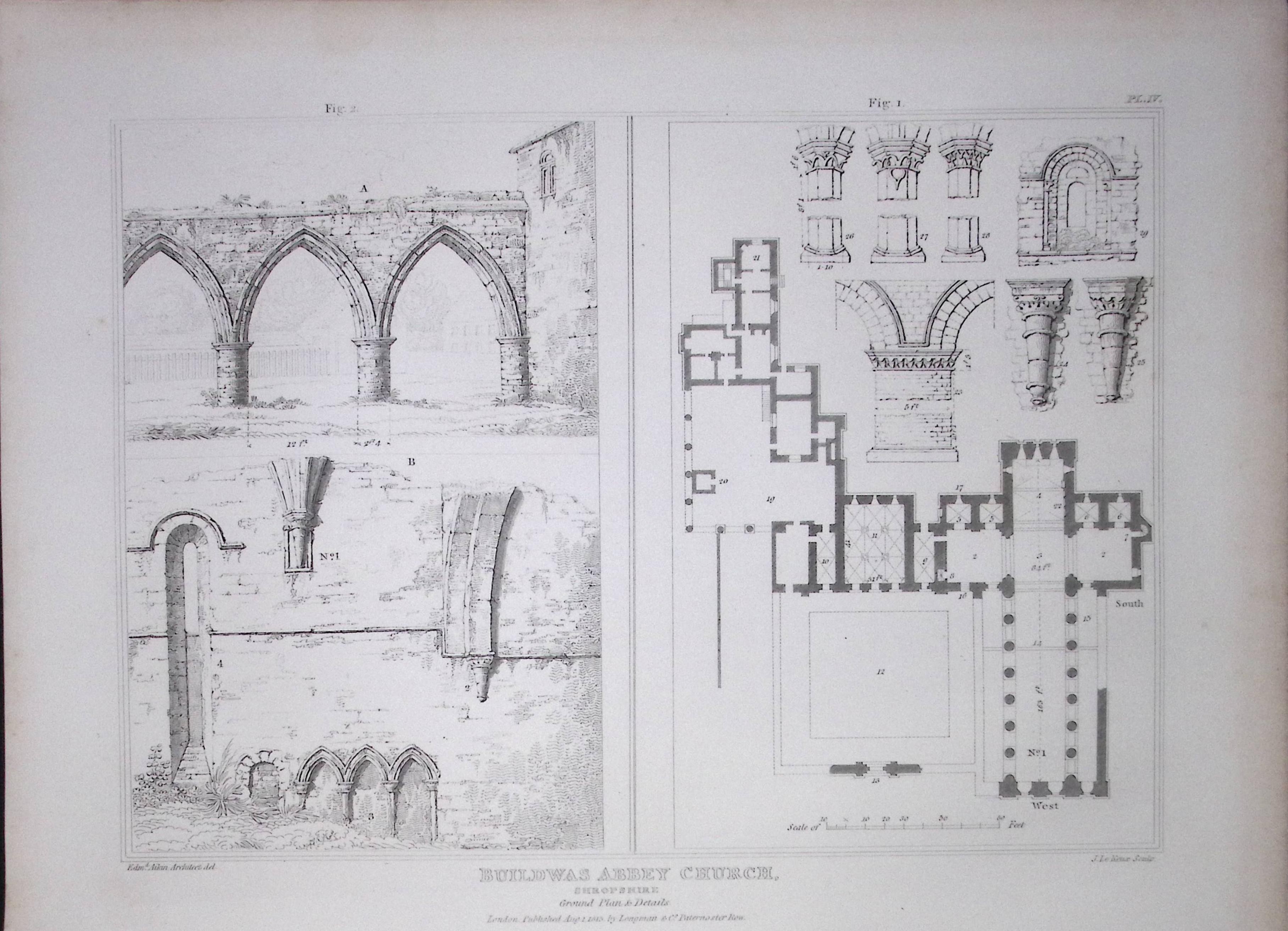 Buildwas Abbey Shropshire 190 Years-Old Rare John Britton Antique Steel Engraving-79