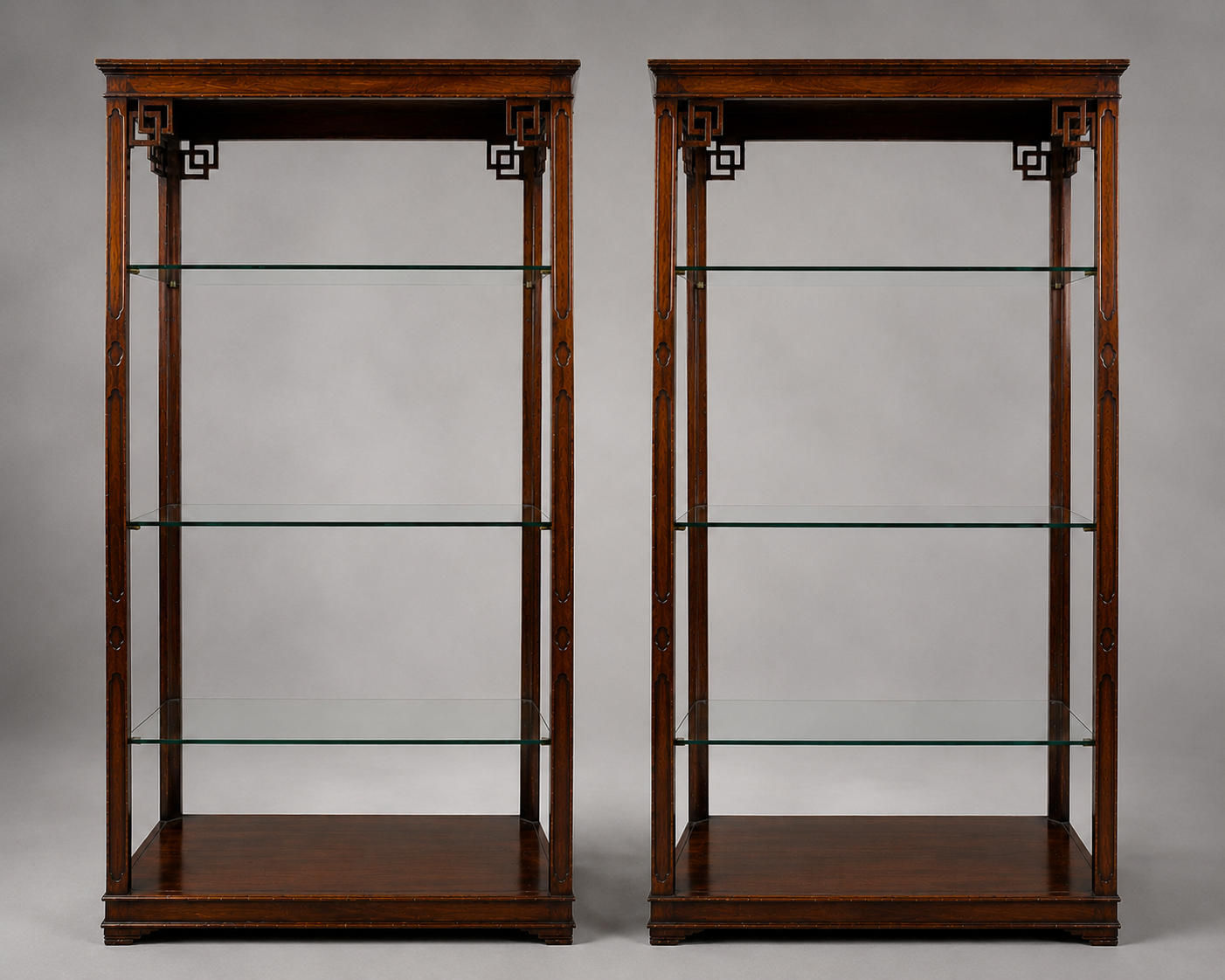 Pair of Large Vintage Chinese Chippendale Style Mahogany Display Shelves