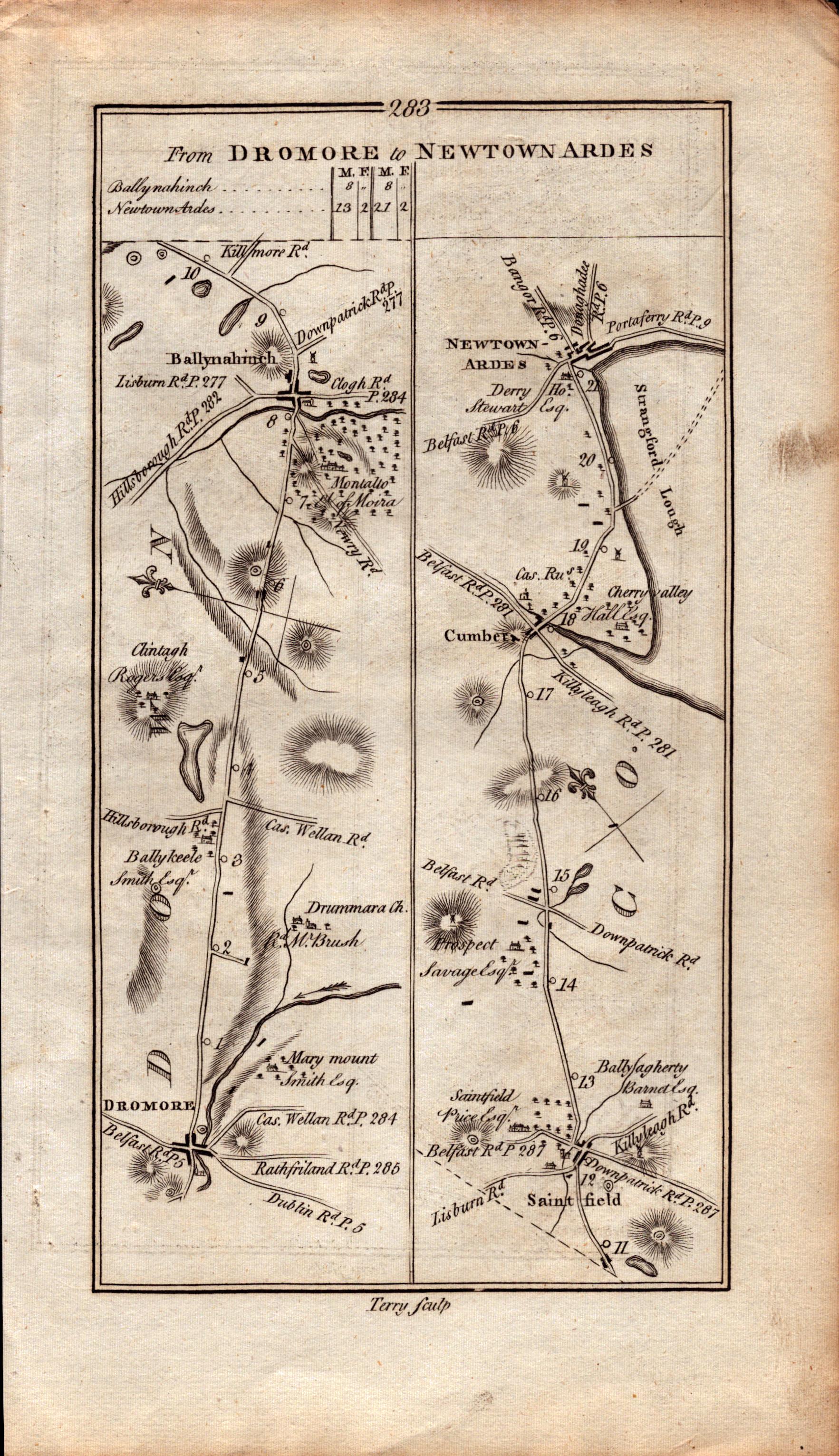 Ireland Rare Antique 1777 Map Dromore Newtownards Leitrim Ballynahinch Down-284