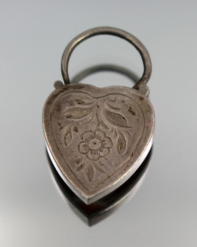 Antique Silver & Carnelian Heart-Shaped Silver Padlock Pendant