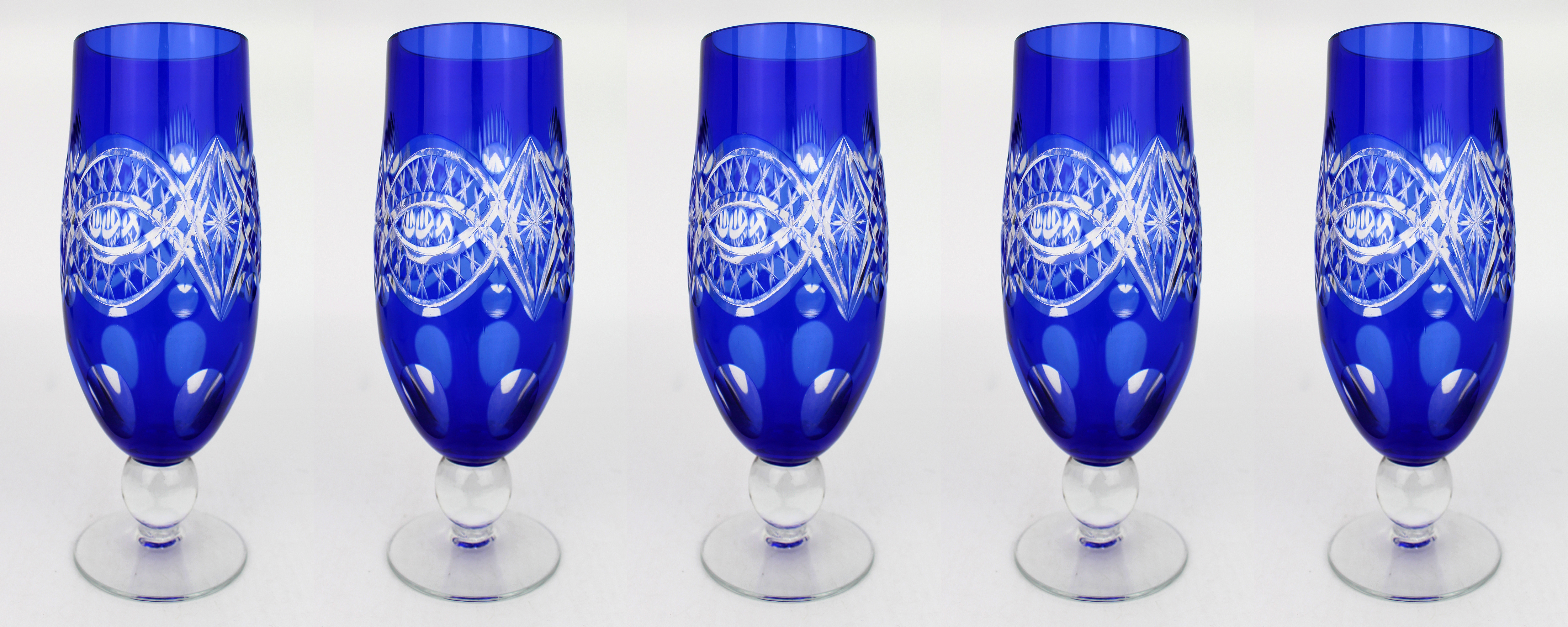 Antique Bohemian Cobalt Blue Overlay Cut Crystal Suite, 27 Pieces – Circa 1910