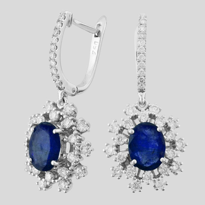 Certificated 18K  White Gold Diamond & Tanzanite Earring / Total 3.6 ct