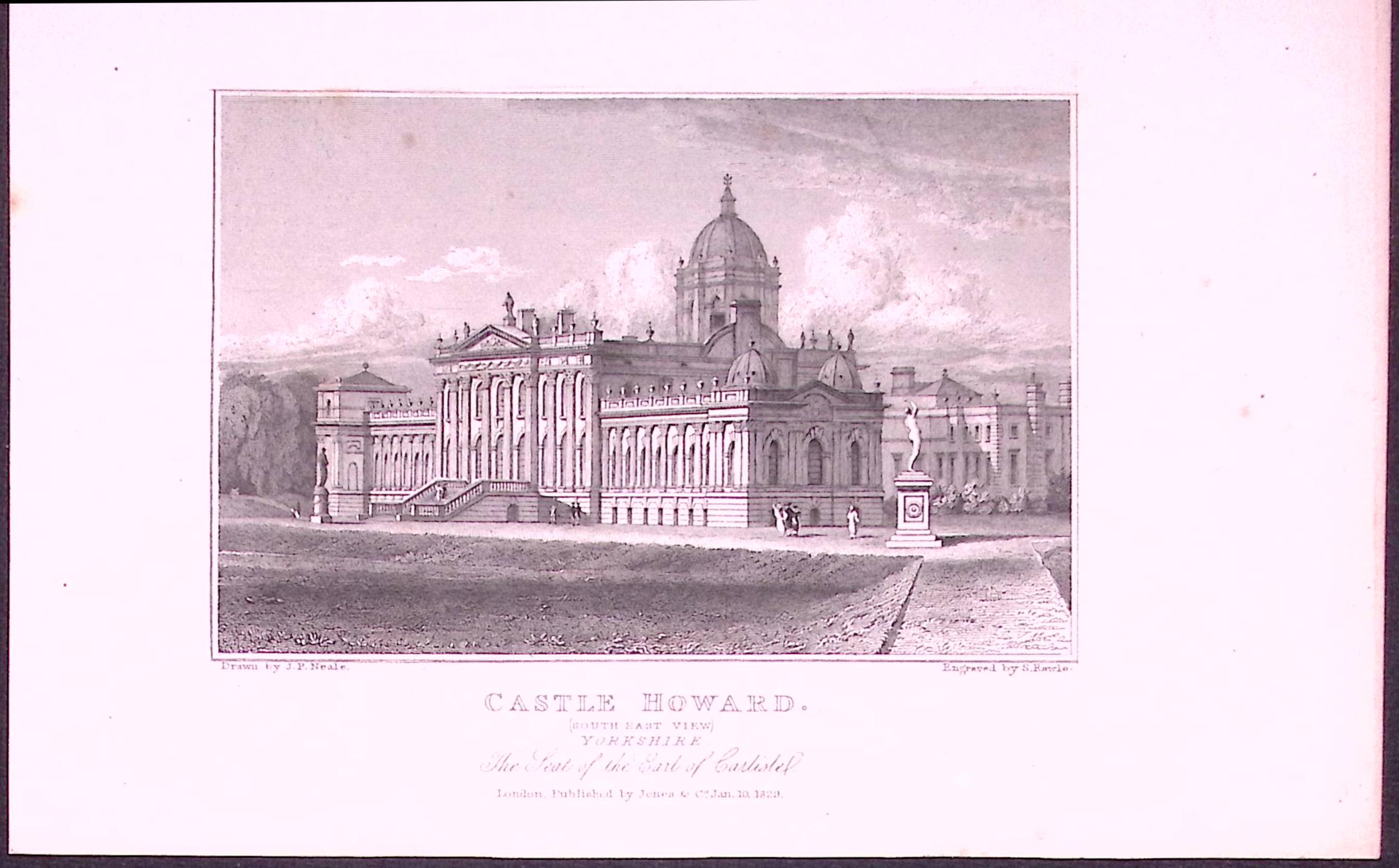 Castle Howard Stately Home Yorkshire Antique 197 Years-Old Engraving-9