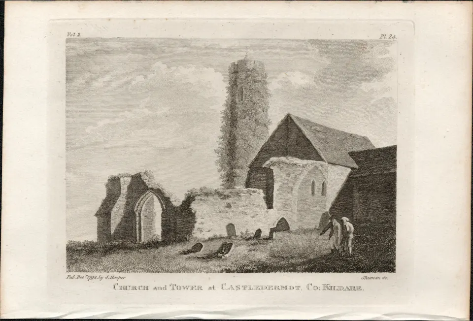 Castledermot Church & Tower Co Kildare Rare 1791 Francis Grose Antique Print.