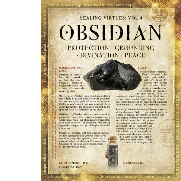 Obsidian Crystal Gem Stone Healing Virtues Large  Metal Wall Art