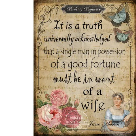 Jane Austen Truth Quote Extra Large Designed Metal Wall Art