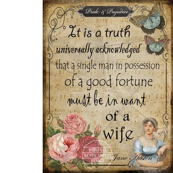Jane Austen Truth Quote Extra Large Designed Metal Wall Art