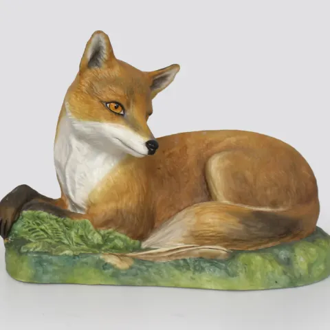 Pair of English Hand Painted Ceramic Fox Sculptures