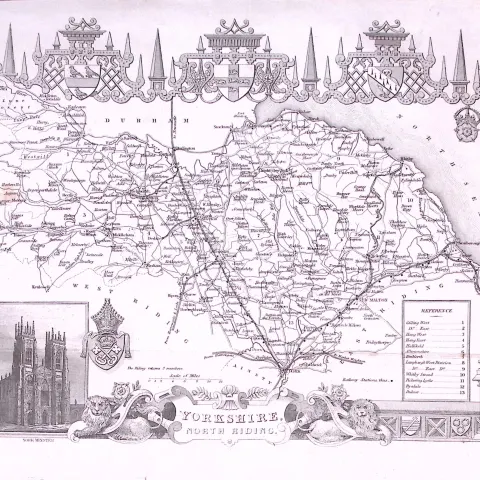 Yorkshire North Riding Detailed 178 years-Old Antique Steel Engraving Map-28-TR