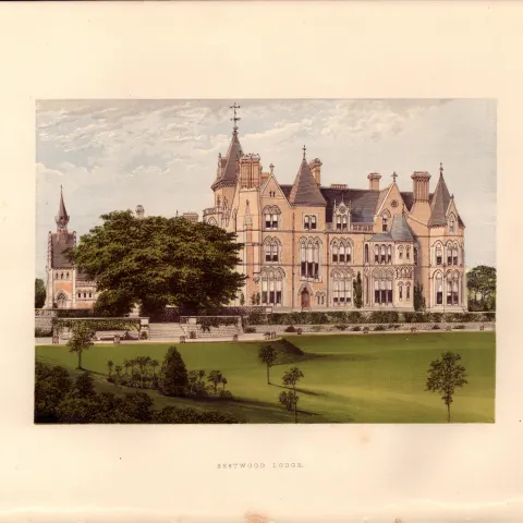 Bestwood Lodge Nottingham Gilt-Edge Coloured Antique Book Plate.