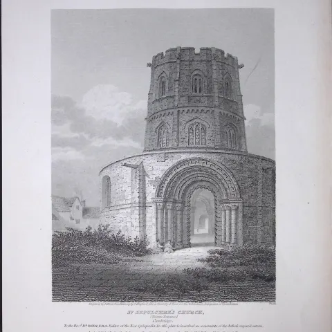 Holy Sepulchre Cambridge Rare John Britton 191 Years-Old Antique Steel Engraving-16