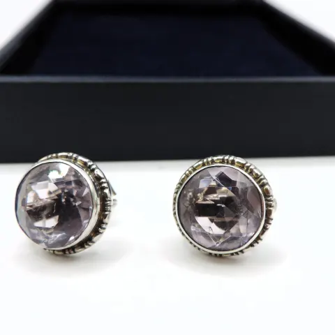 Sterling Silver 7CT Rose De France Amethyst Stud Earrings