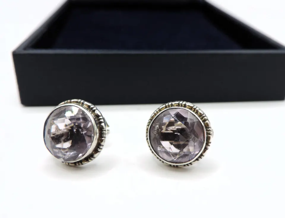 Sterling Silver 7CT Rose De France Amethyst Stud Earrings