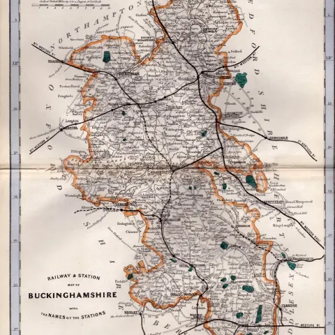 Buckinghamshire Cruchley Scarce Antique Railways & Stations Coloured Map.
