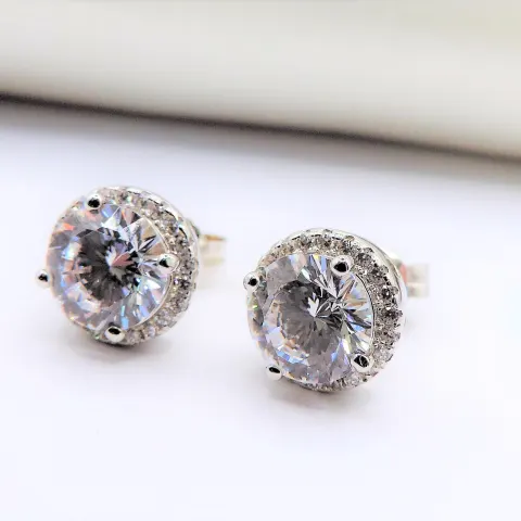 Tresor Paris Cubic Zirconia Stud Earrings 7.2 carats Sterling Silver New with Gift Pouch