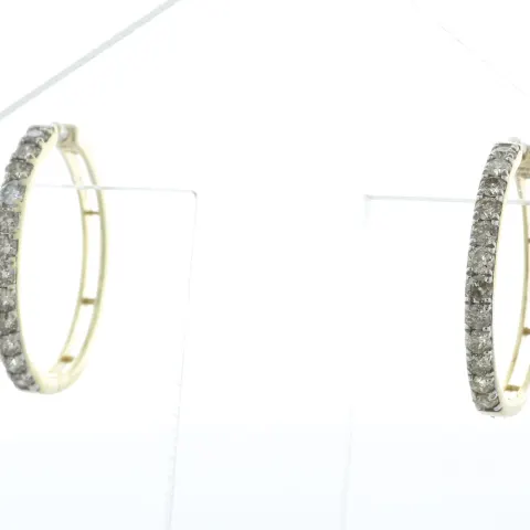 10ct Yellow Gold Claw Set Semi Eternity Diamond Hoop Earring 1.02 Carats