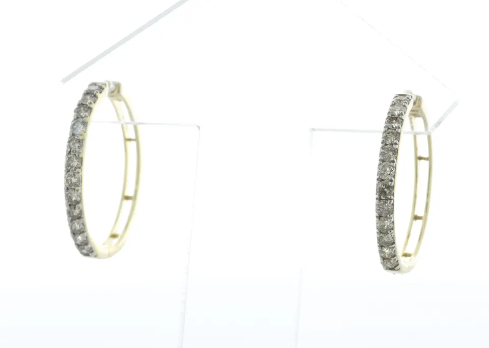 10ct Yellow Gold Claw Set Semi Eternity Diamond Hoop Earring 1.02 Carats