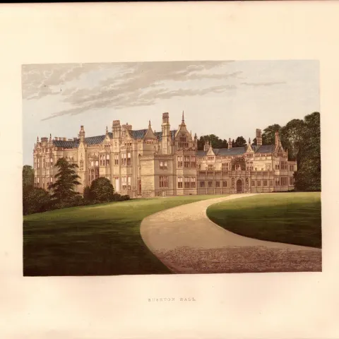 Rushton Hall Kettering Northampton  Gilt-Edge Coloured Antique Book Plate.