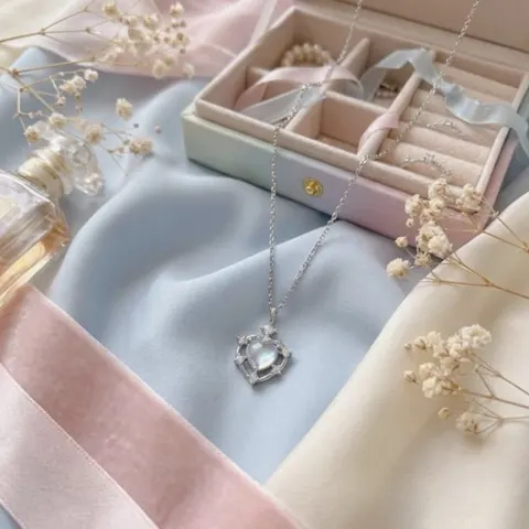Silver-Tone Heart Pendant Necklace, Iridescent Heart Charm