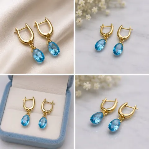 Natural Blue Topaz Drop Earrings