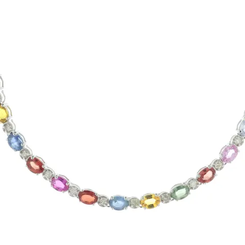 18ct White Gold Diamond And Coloured Sapphire Necklace (S14.16) 0.90 Carats