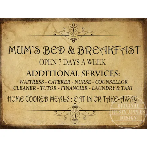 Mum's B&B Rules Funny Humour Extra Large Designed Metal Wall Art