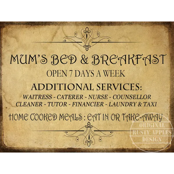 Mum's B&B Rules Funny Humour Extra Large Designed Metal Wall Art