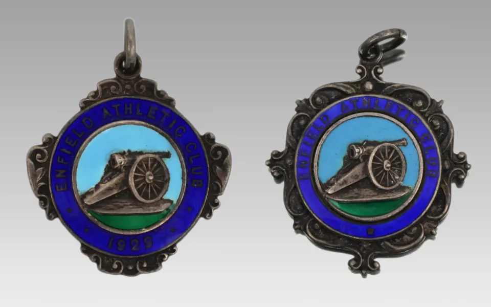 Pair of Enfield Athletic Club Enamel Silver Pendants