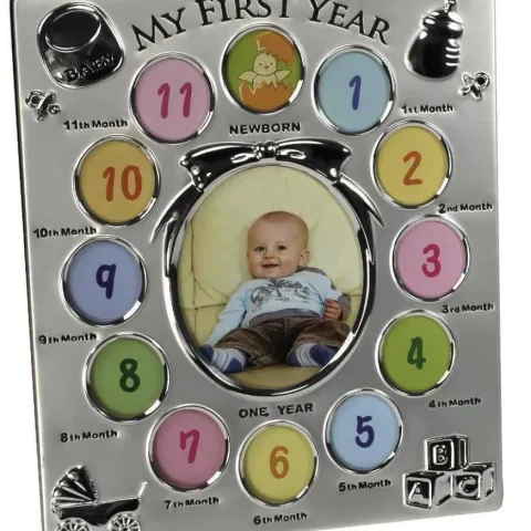 Juliana “My First Year” Silverplated Photo Frame – Multi Aperture Baby Memory Frame by Widdop & Bing