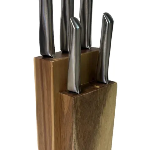 5 Piece Stainless Steel Acacia Wood Knife Block