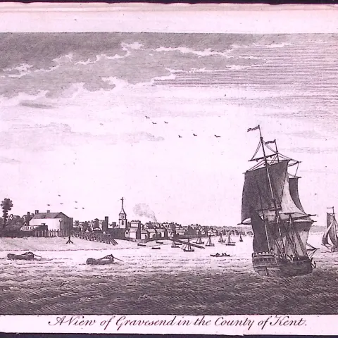 Kent Gravesend Town & Harbour Rare 1776 Georgian Copper Plate Antique Engraving -74