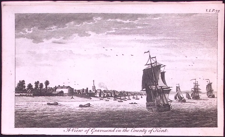 Kent Gravesend Town & Harbour Rare 1776 Georgian Copper Plate Antique Engraving -74