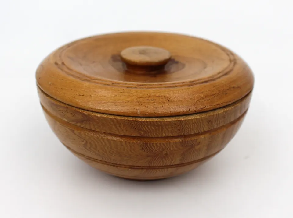 Small Turned Wooden Lidded Pot – Signed 'Atkinson'