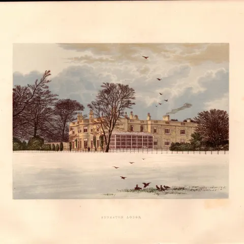 Ednaston Lodge Derbyshire Gilt-Edge Coloured Antique Book Plate.