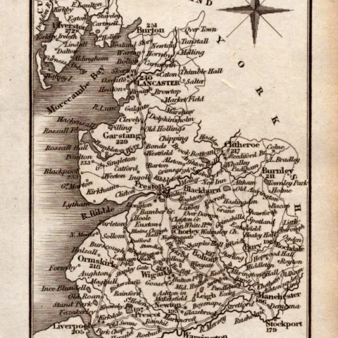 Lancashire Antique Copper Engraved George IV Map by Sidney Hall.
